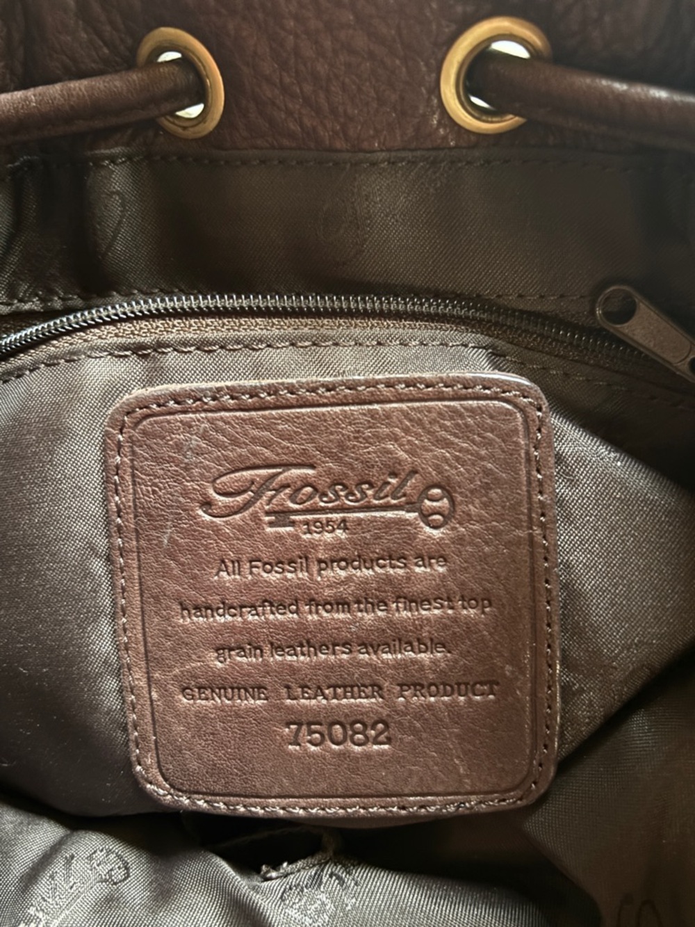 Fossil Brown Pebbled Leather Bucket Bag Drawstring Shoulder Crossbody - Picture 7 of 10